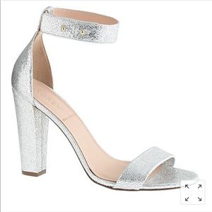 J.crew Lanie silver metallic stacked-heel sandals